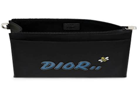 DIOR x KAWS Black Nylon Pouch with Blue Dior logo